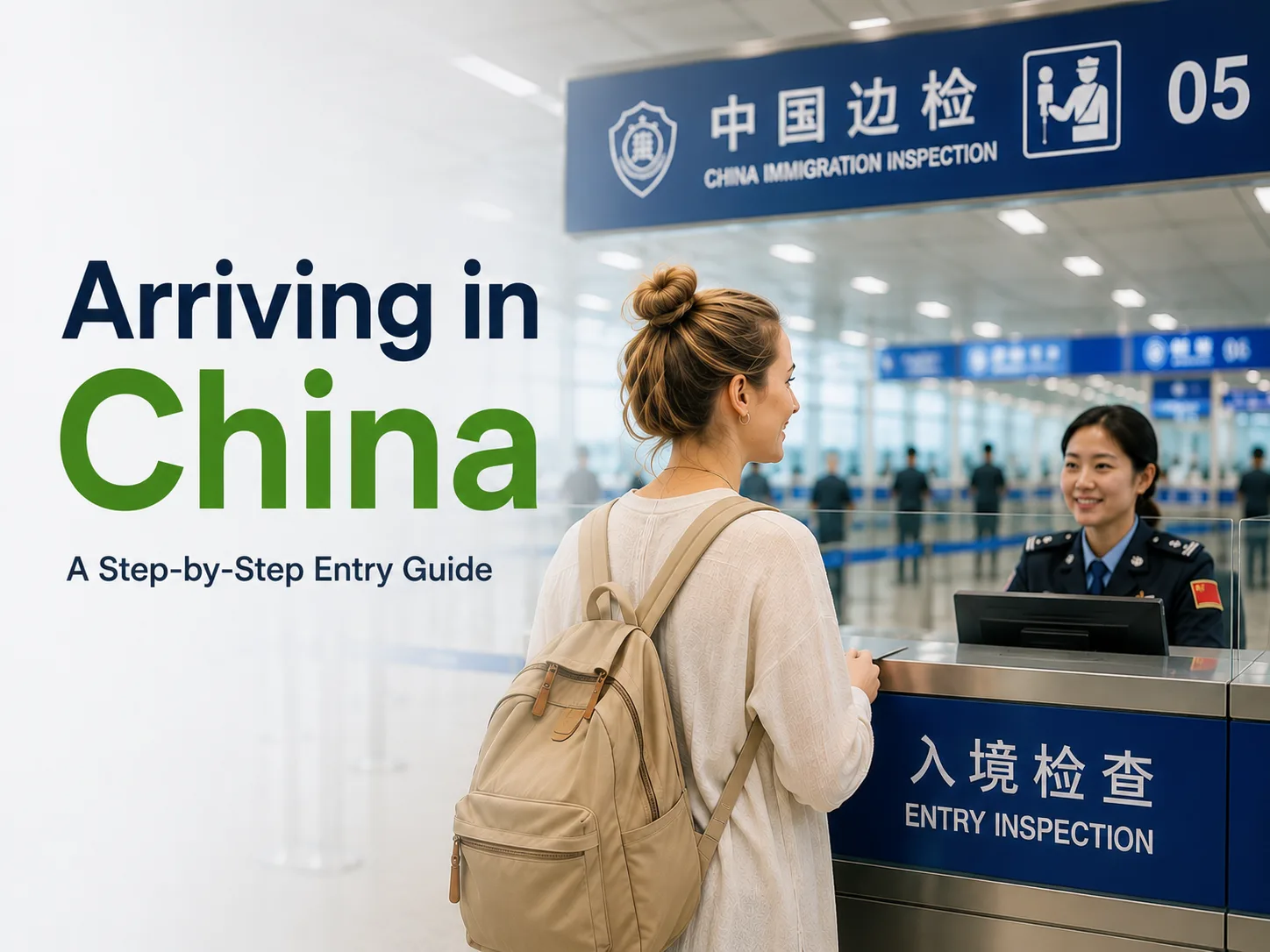 Foreign traveler going through immigration inspection when arriving in China