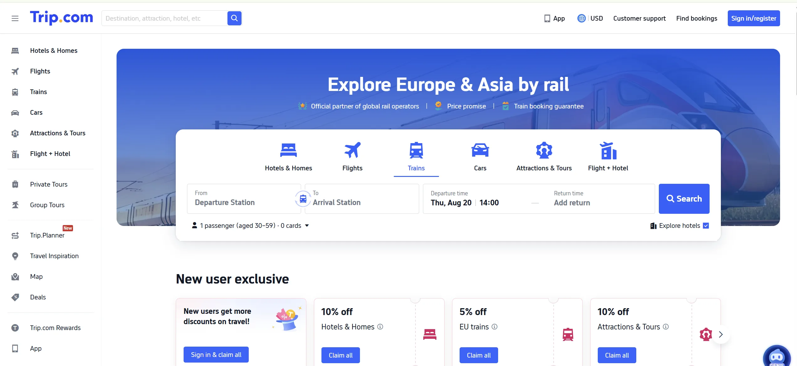 Trip.com alternative for booking China train tickets