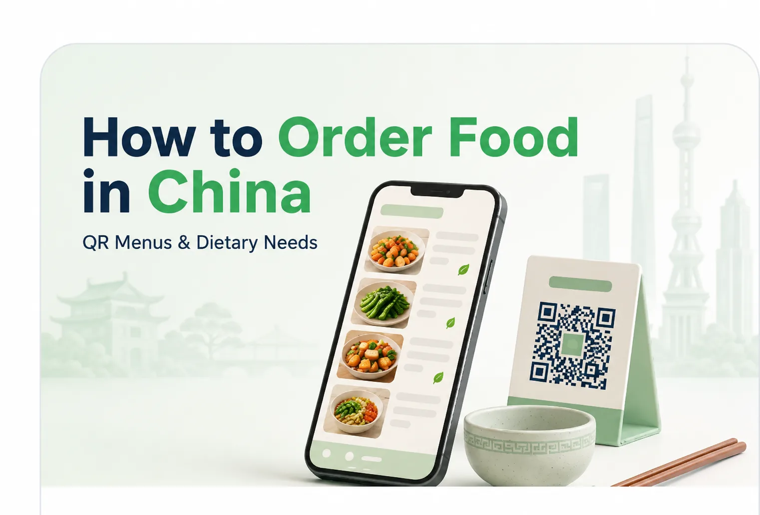 Foreign tourist using a QR code menu to order food in China