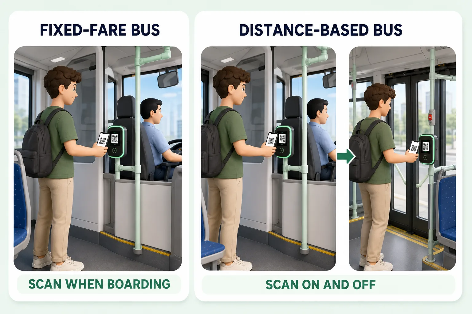 Tourist scanning a local bus QR code inside a bus in China