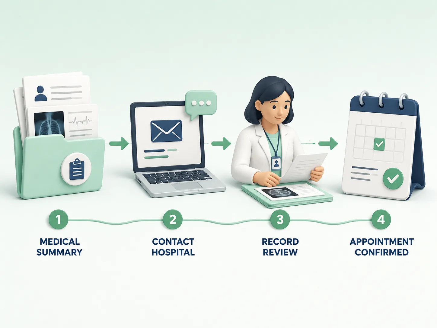 Medical summary, hospital contact, record review and appointment confirmation process in China